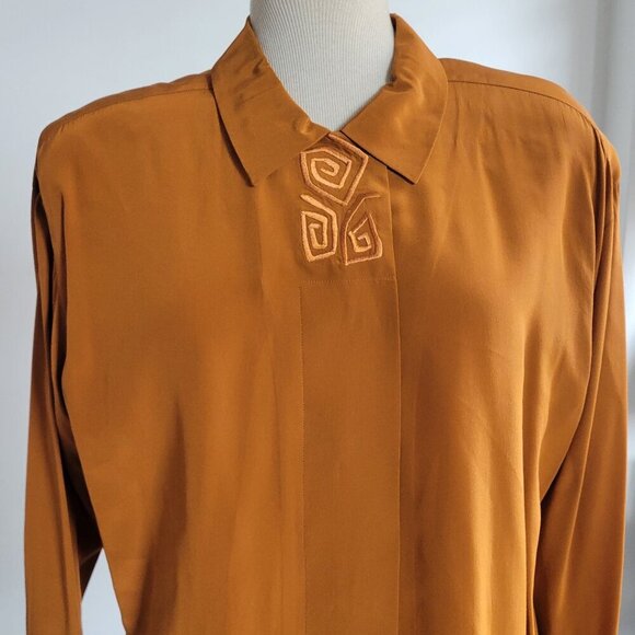 Source Unknown Tops - Gold Mustard Yellow Women’s Stylish 100% Silk Blouse (Size: 8)